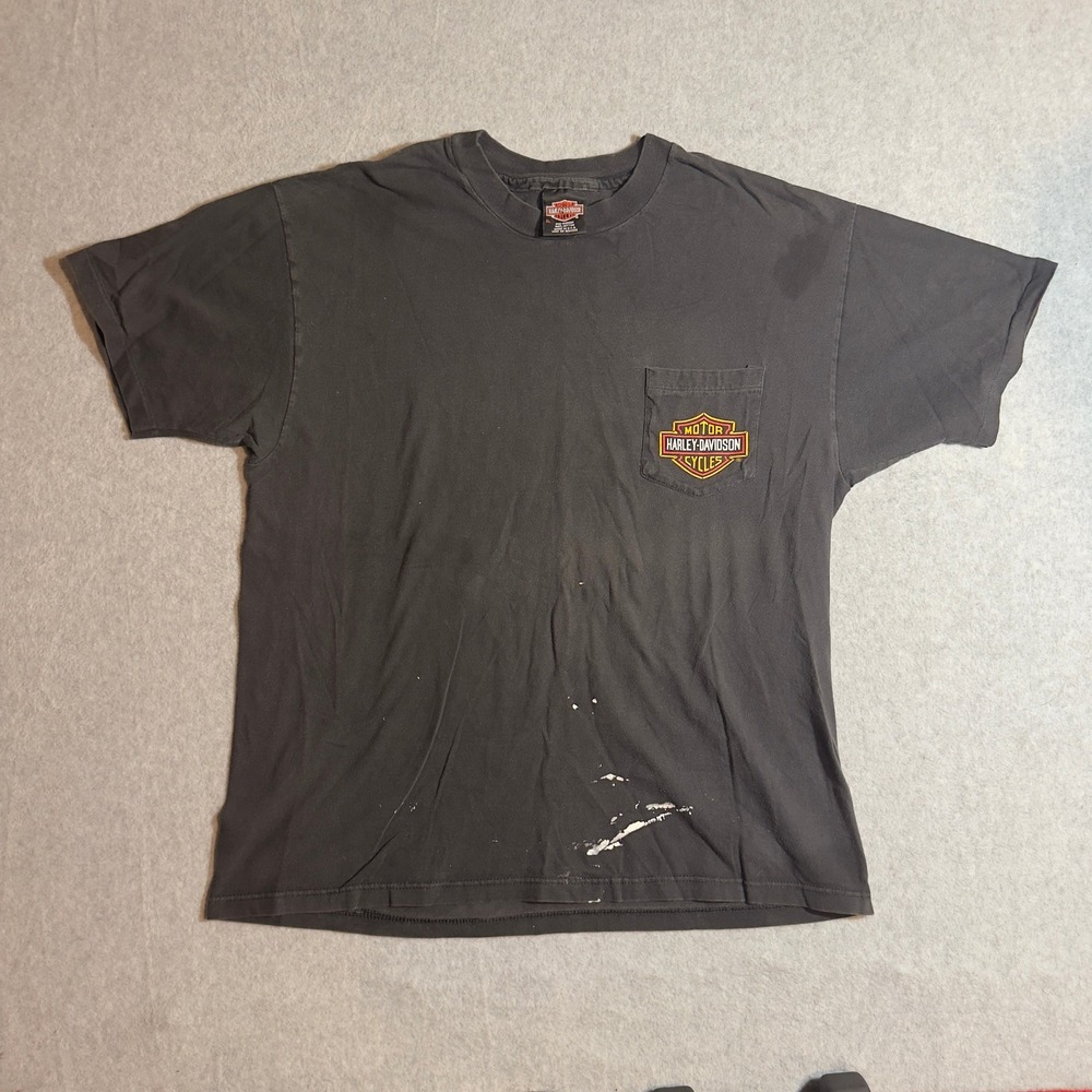 Vintage Harley Davidson Shirt XL Street Cycles Maine Single Stitch Pocket Faded